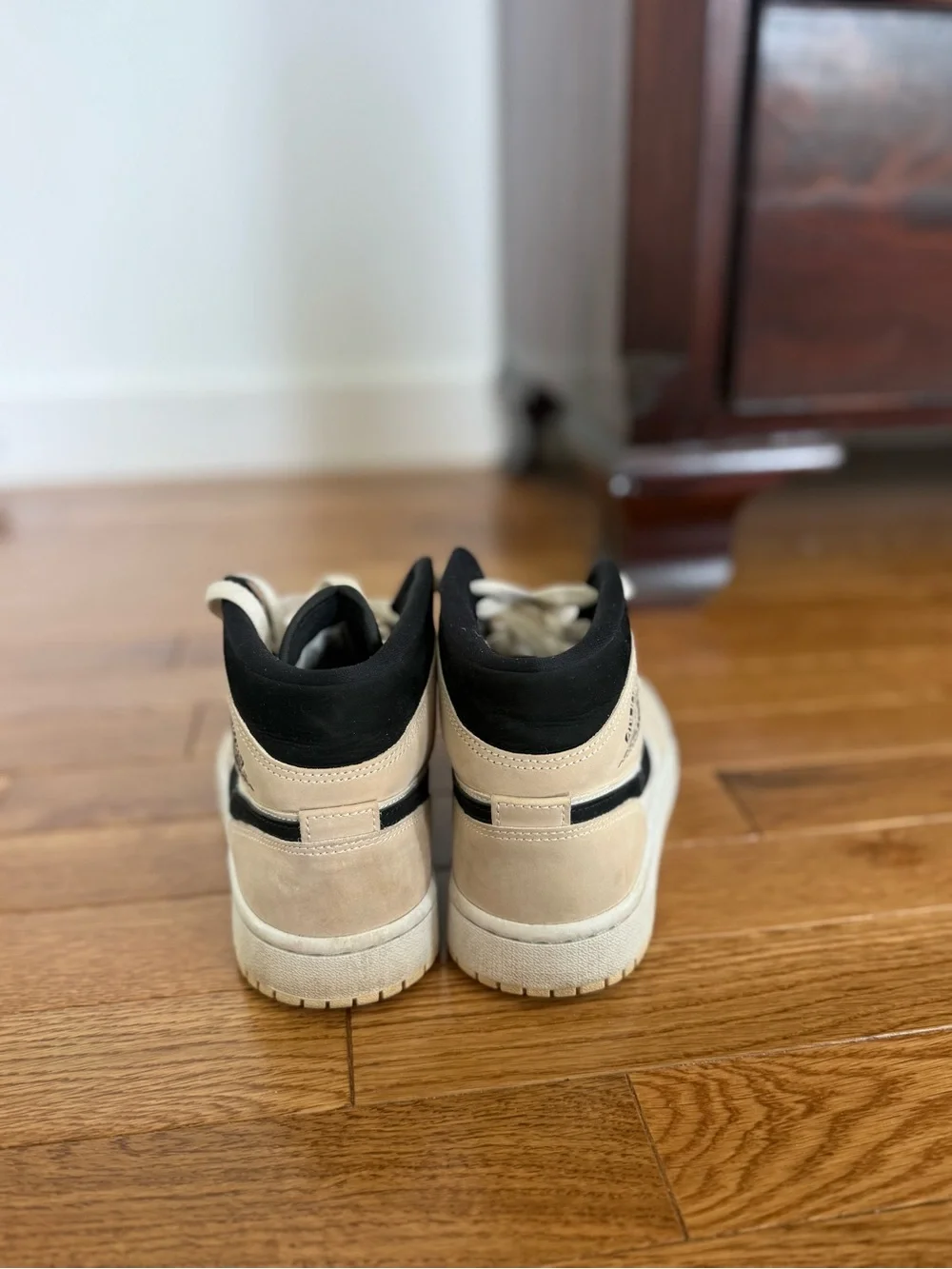 Jordan Beige and Black Retro High-Top Sneakers